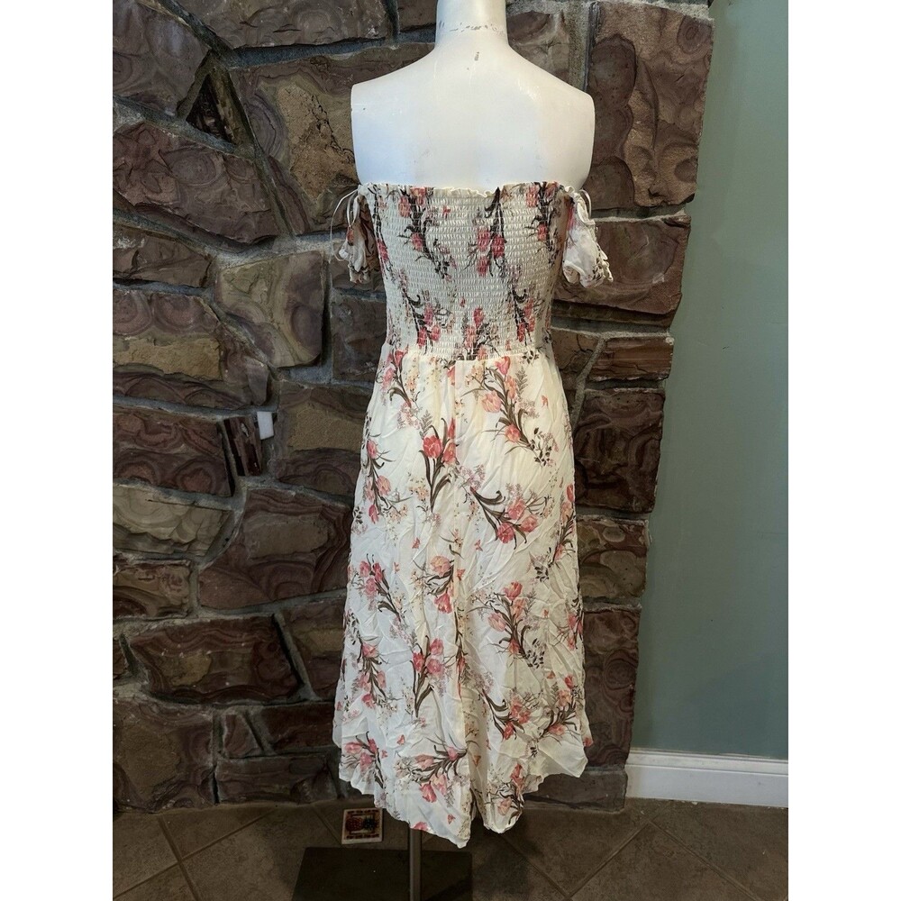 REFORMATION Leila Pink Floral Print INKA Smocked Bodice Slit Crepe Dress M - Picture 10 of 14